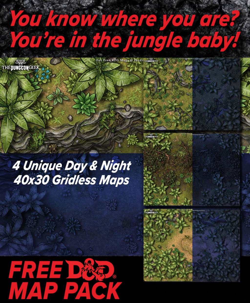 Free RPG Battle Map Pack- Jungle Day &&nbsp;Night