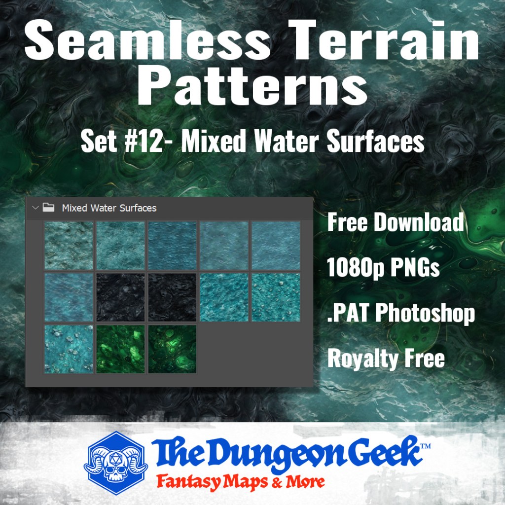 Free RPG Map Assets – Seamless Cartography Textures – Mixed Water&nbsp;Surfaces