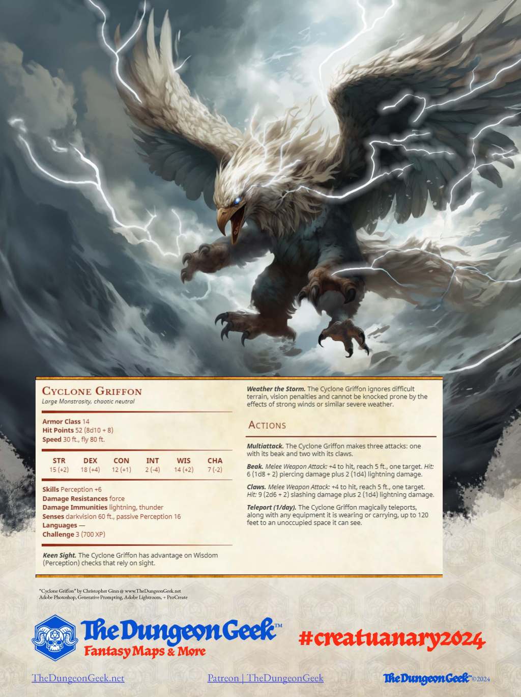 D&D 5e Creature Feature – Cyclone Griffon (CR 3) – #Creatuanary2024
