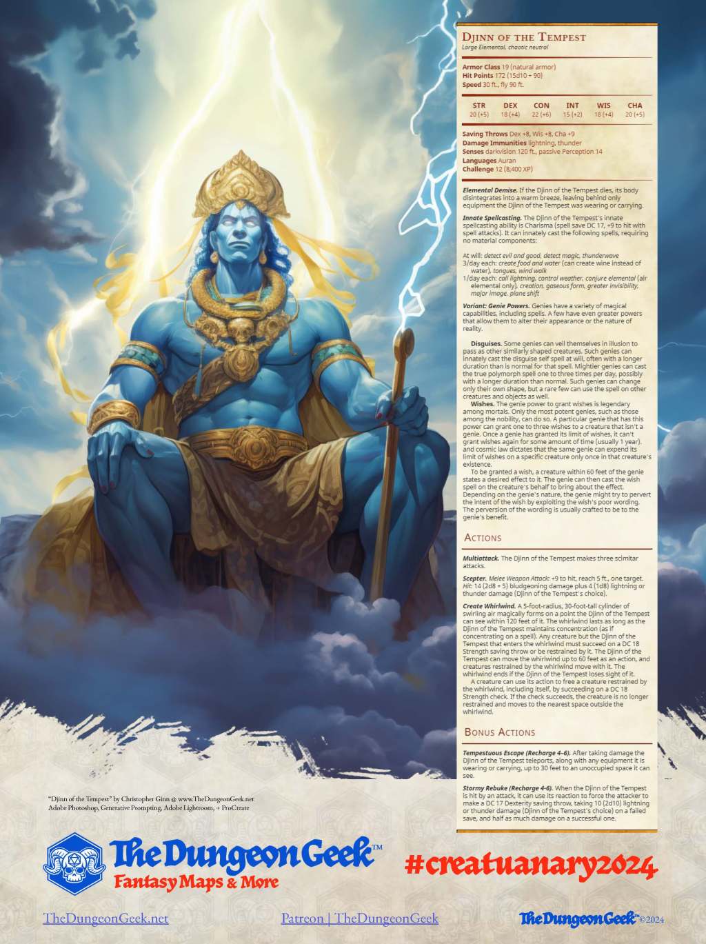 D&D 5e Creature Feature – Djinn of the Tempest (CR 12) – #Creatuanary2024