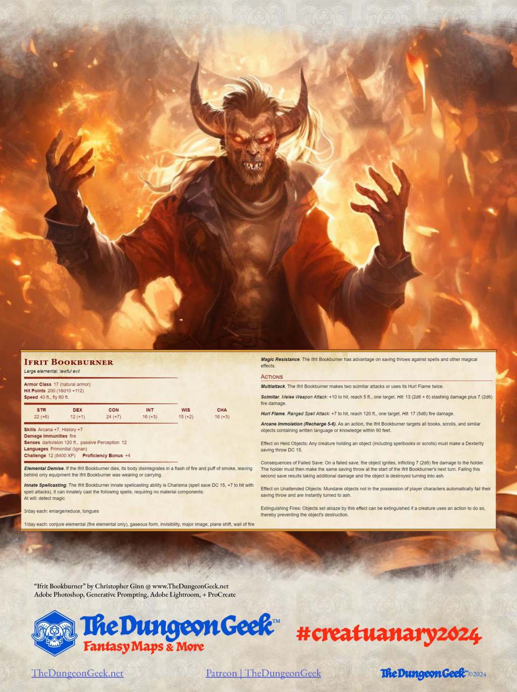 D&D 5e Creature Feature – Ifrit Bookburner (CR 12) – #Creatuanary2024