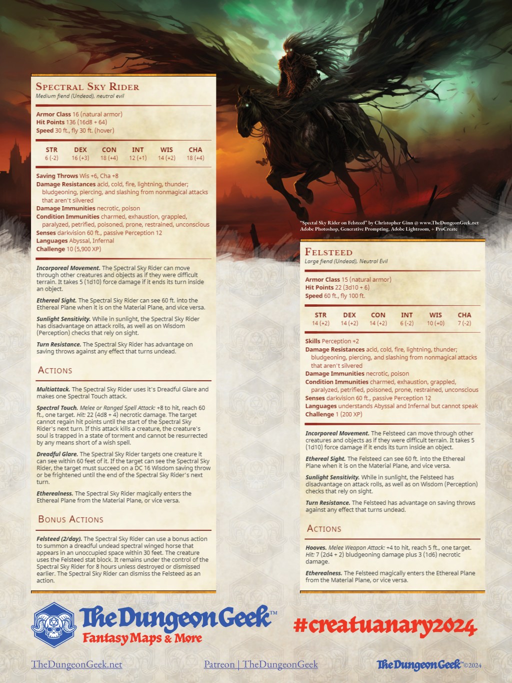 D&D 5e Creature Feature – Spectral Sky Rider (CR 10 ) – #Creatuanary2024