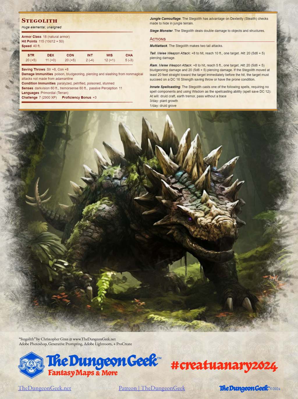 D&D 5e Creature Feature – Stegolith (CR 7) – #Creatuanary2024