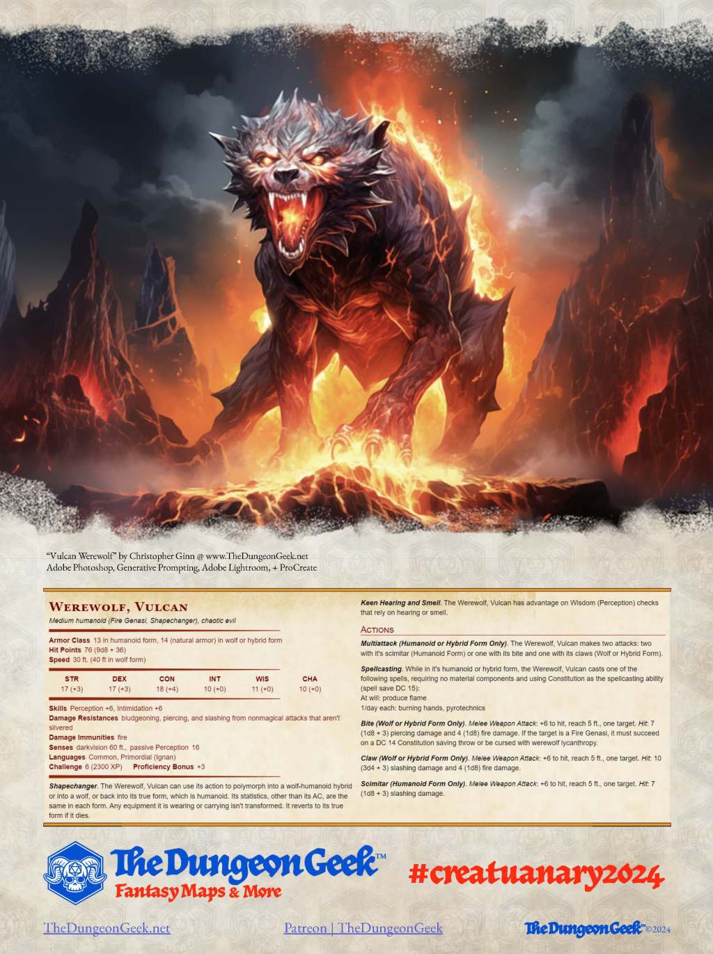 D&D 5e Creature Feature – Vulcan Werewolf (CR 6) – #Creatuanary2024